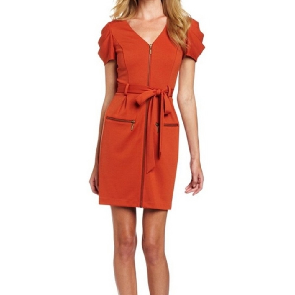 Jessica Simpson | Orange Zip Front Tie Waist Dress